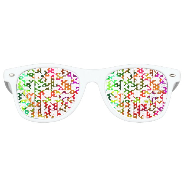 Cute white colourful geometric patterns retro sunglasses (Front)