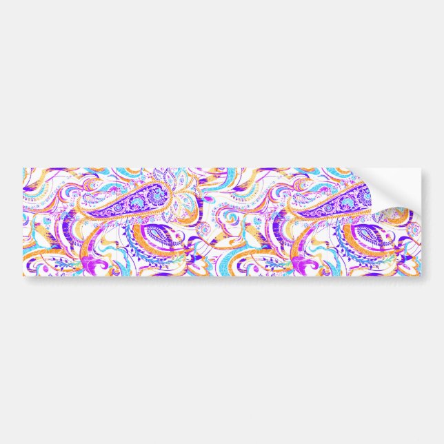 Cute white colourful paisley design bumper sticker (Front)