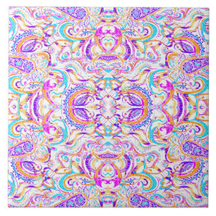 Cute white colourful paisley design ceramic tile