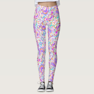 Cute white colourful paisley design leggings