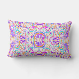 Cute white colourful paisley design lumbar cushion