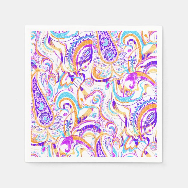 Cute white colourful paisley design napkin (Front)