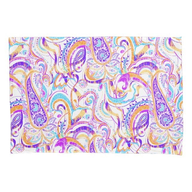 Cute white colourful paisley design pillowcase (Front-Left)