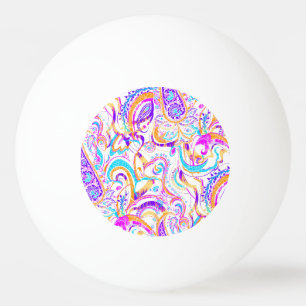 Cute white colourful paisley design ping pong ball