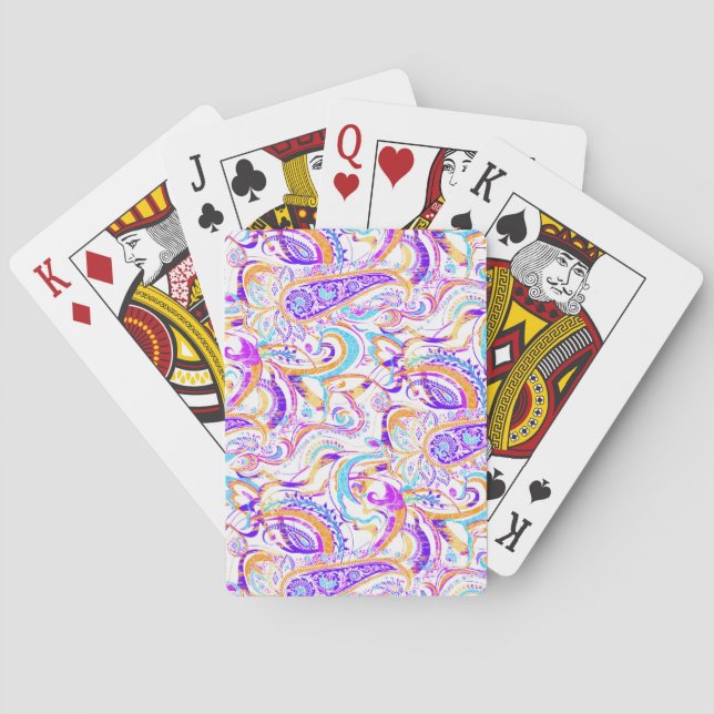 Cute white colourful paisley design playing cards (Back)