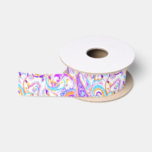 Cute white colourful paisley design satin ribbon