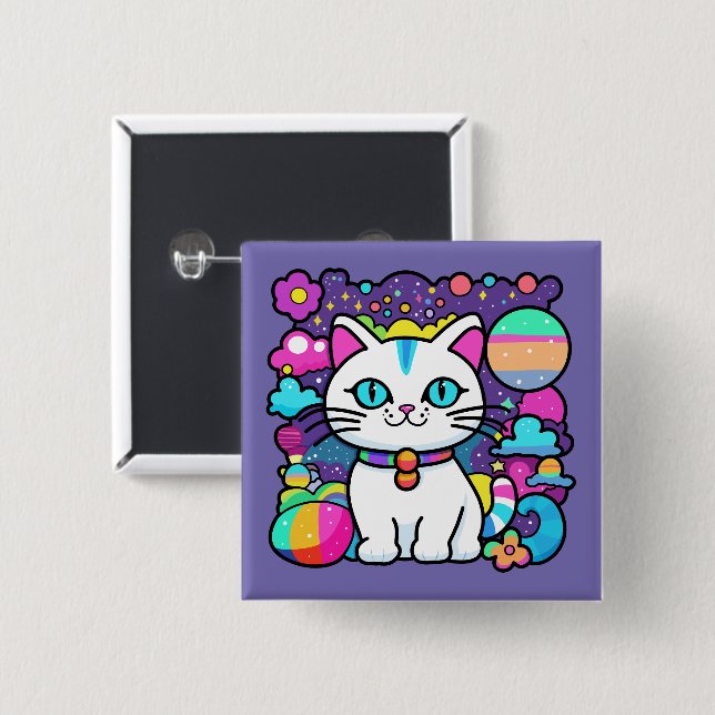 Cute White Cosmic Space Kitty Cat 15 Cm Square Badge (Front & Back)