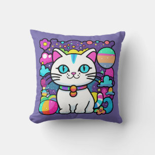 Cute White Cosmic Space Kitty Cat Cushion