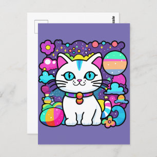 Cute White Cosmic Space Kitty Cat Postcard