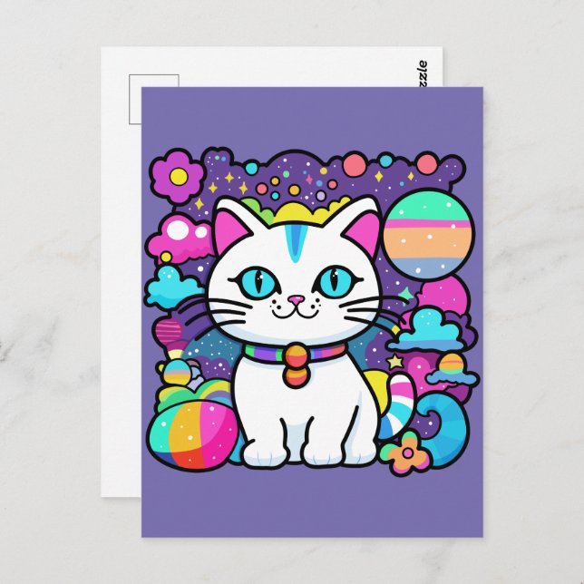 Cute White Cosmic Space Kitty Cat Postcard (Front/Back)