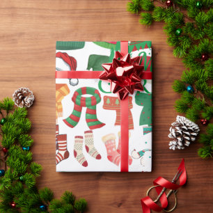 Cute white Cosy Christmas Hats Scarves & Socks  Wrapping Paper