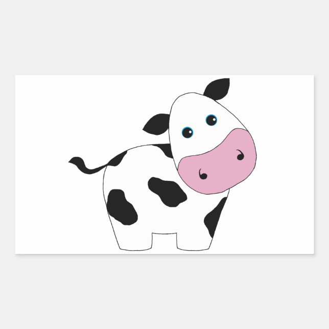 Cute White Cow Rectangular Sticker (Front)