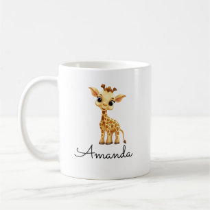 Cute White Custom Name Kids Giraffe Coffee Mug