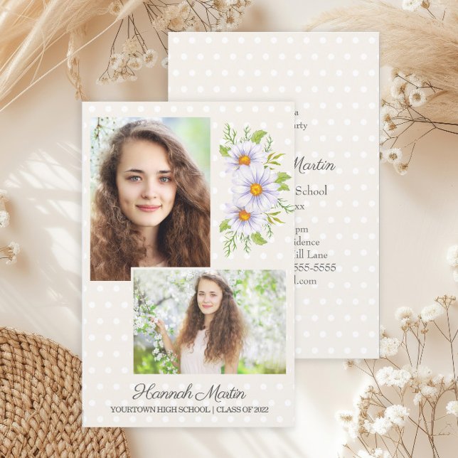 Cute White Daisies BUDGET Graduation Party Photo  (Elegant white and cream-colored graduation party photo invitation)