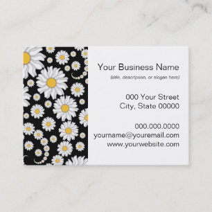 Cute White Daisies on Black Background Business Card