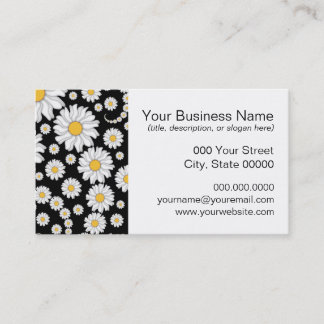 Cute White Daisies on Black Background Business Card