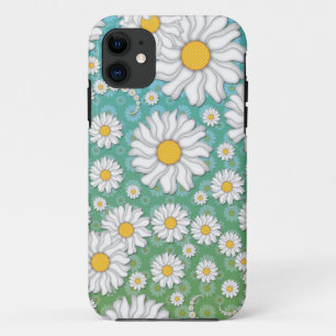 Cute White Daisies on Blue Green iPhone 11 Case