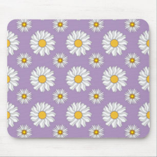 Cute White Daisies on Purple Pattern Mouse Pad