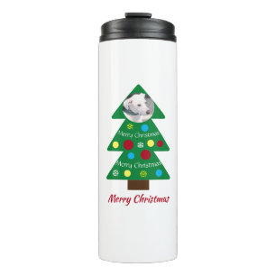 Cute White Dog Colourful Christmas Tree Add Photo Thermal Tumbler