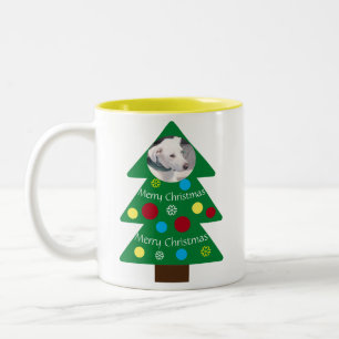 Cute White Dog Colourful Christmas Tree Add Photo Two-Tone Coffee Mug