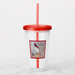 Cute White Dog Drinking Water Red Christmas Acrylic Tumbler