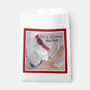 Cute White Dog Drinking Water Red Christmas Favour Bag