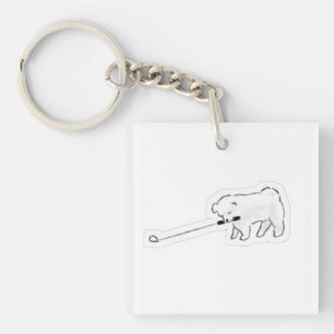 Cute White Dog Holding Leash In Mouth Walking Dood Key Ring