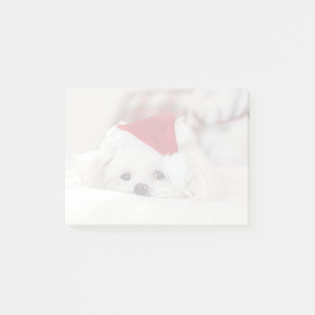 Cute White Dog in a Red Christmas Hat Post-it Notes (Front)
