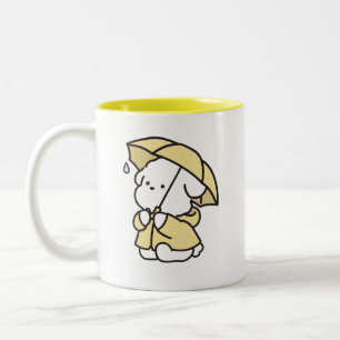 Cute White Dog in Yellow Raincoat and Umbrella Two Two-Tone Coffee Mug