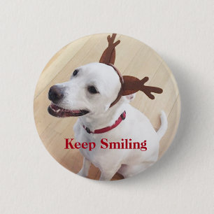 Cute White Dog Keep Smiling Encouraging Christmas 6 Cm Round Badge