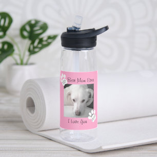 Cute White Dog Photo and Paws Best Mum Ever Pink Water Bottle