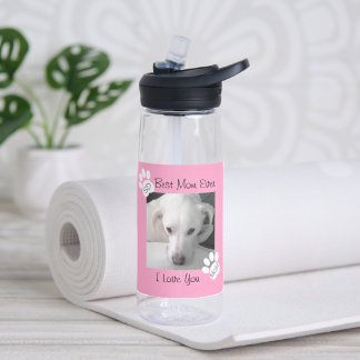 Cute White Dog Photo and Paws Best Mum Ever Pink Water Bottle