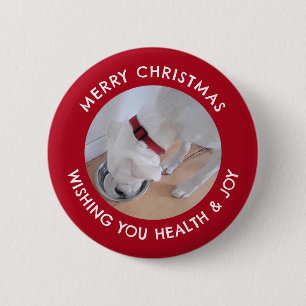 Cute White Dog Photo Healthy Merry Christmas Red 6 Cm Round Badge
