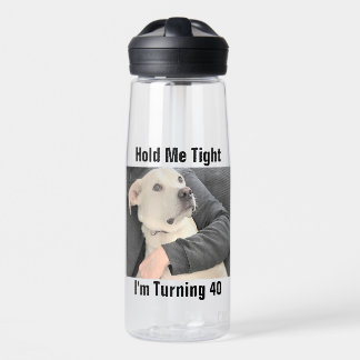 Cute White Dog Scared to Turn 40 Funny Birthday Water Bottle