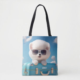 Cute White Dog Travel Suitcase Personalised Name Tote Bag