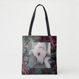 Cute White Dog Wearing Green Scarf Shamrock Clover Tote Bag