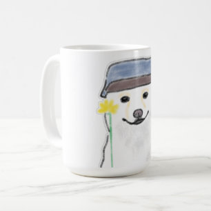 Cute White Dog Wearing Hat Holding Yellow Flower D Coffee Mug