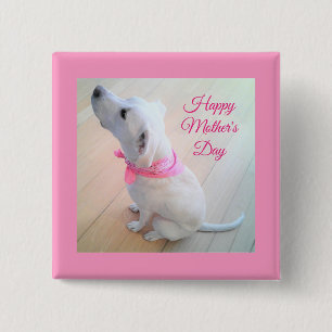 Cute White Dog Wearing Pink Scarf Mother's day 15 Cm Square Badge