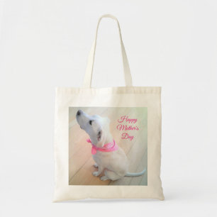 Cute White Dog Wearing Pink Scarf Mother's Day Tote Bag