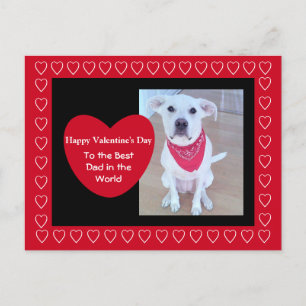 Cute White Dog with Funny Ears Red hearts Black Postcard