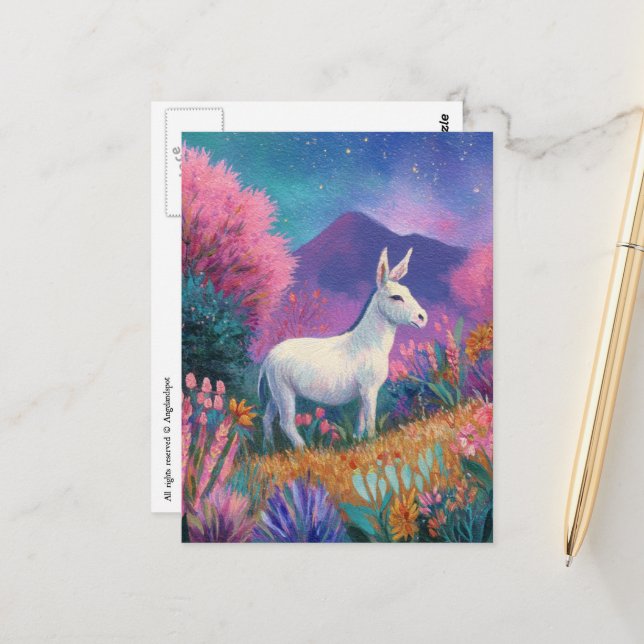 Cute White Donkey in Mountains Postcard (Front/Back In Situ)