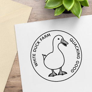 Cute White Duck Farm Funny Custom Text Rubber Stamp