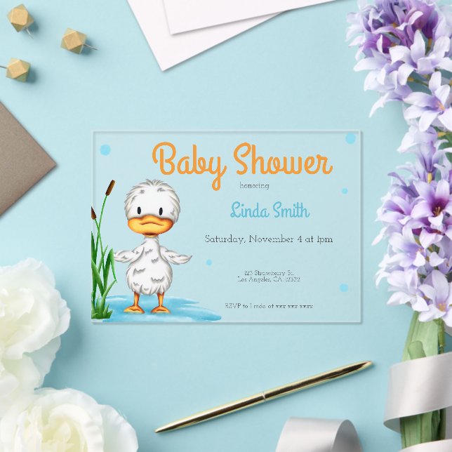 Cute White Duck Gender Neutral Baby Shower Acrylic Invitations (Insitu (Wedding))