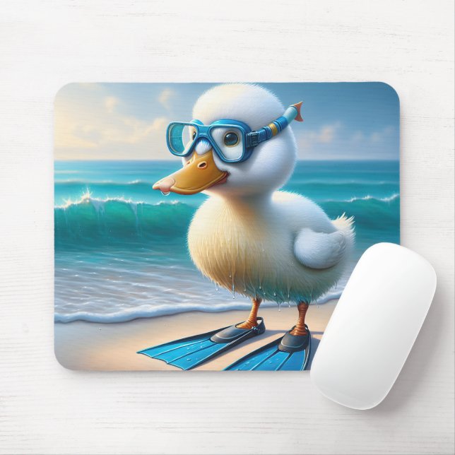 Cute White Duck With Swim Fins Mouse Pad (With Mouse)