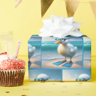 Cute White Duck With Swim Fins Wrapping Paper