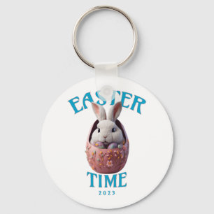Cute White Easter Bunny Design Key Ring