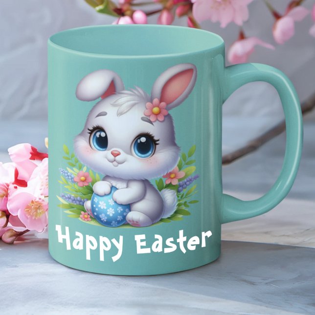 Cute White Easter Bunny with Egg Coffee Mug (Creator Uploaded)