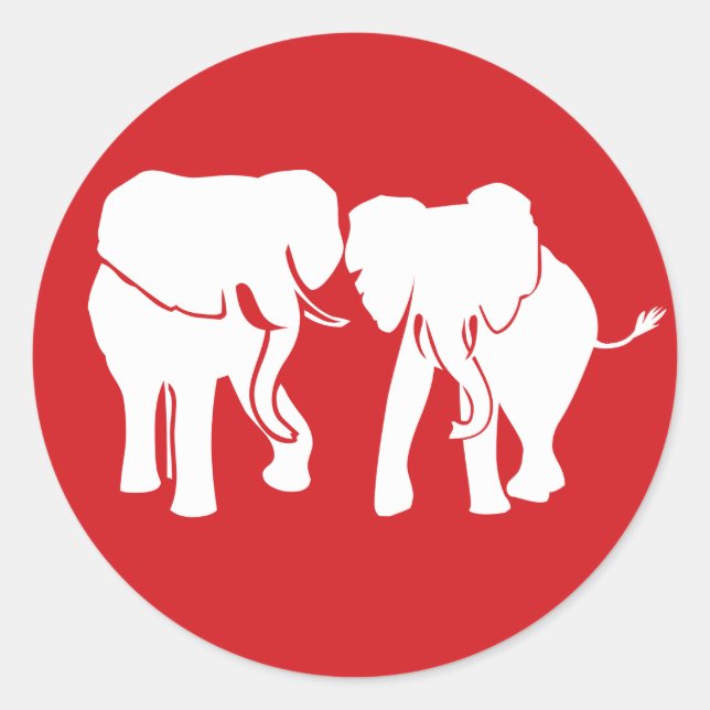 Cute White Elephant Couple choose background colou Classic Round Sticker (Front)