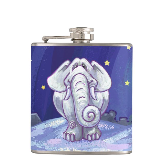 Cute White Elephant Gift Hip Flask (Front)