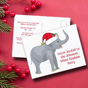 Cute White Elephant Party Christmas Invitation Postcard